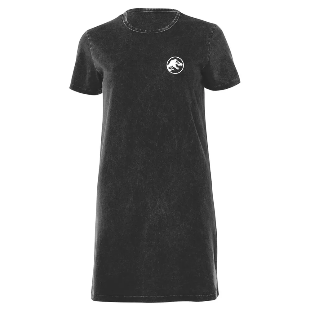 Jurassic Park White Women's T-Shirt Dress - Black Acid Wash - M - Black Acid Wash Image 1