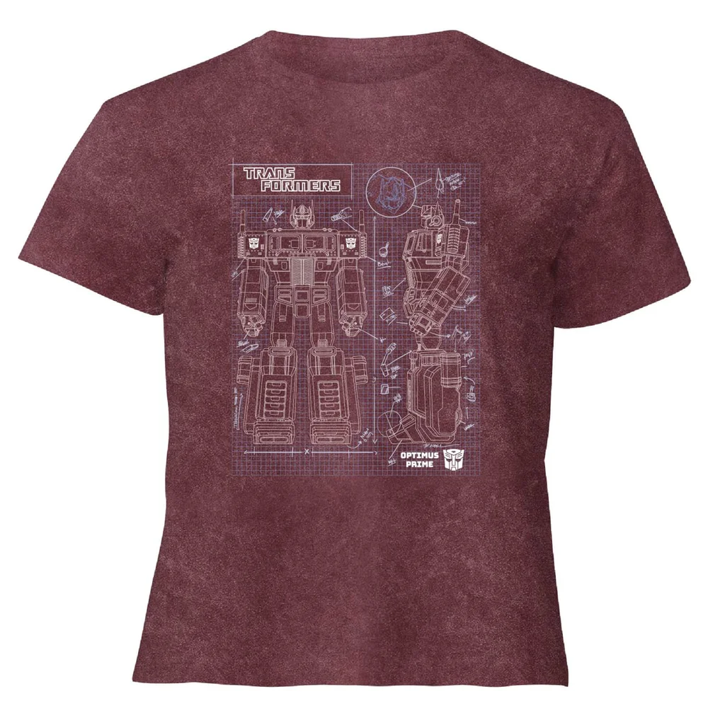 Transformers Optimus Prime Schematic - Women's Cropped T-Shirt - Burgundy Acid Wash - XS Image 1