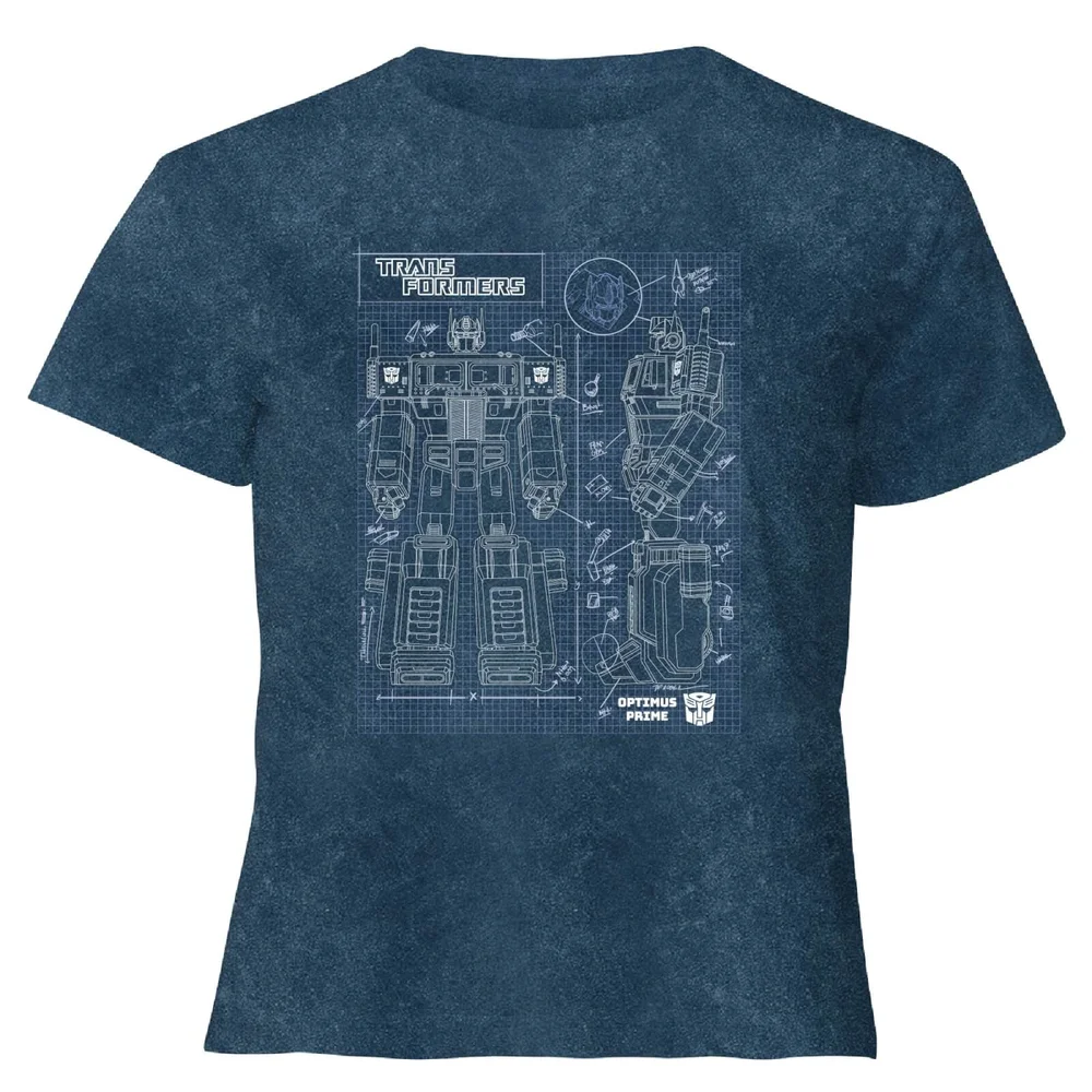 Transformers Optimus Prime Schematic - Women's Cropped T-Shirt - Navy Acid Wash - XS Image 1