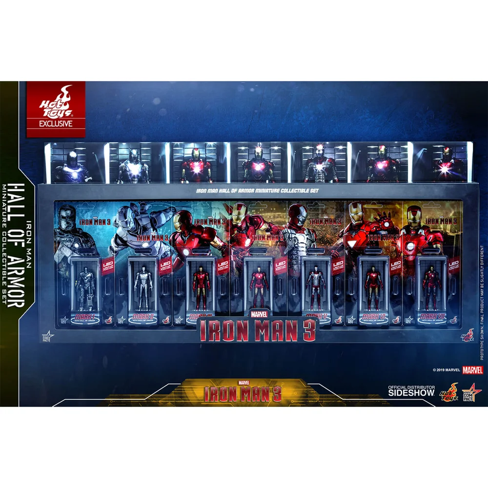 Hot Toys Marvel Miniature Figure: Iron Man 3 - Iron Man Hall Of Armor (7 Units Set/Uncut Package) Image 1