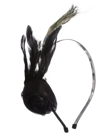 Satin Rose & Peacock Feather Hairband - Jade Image 1