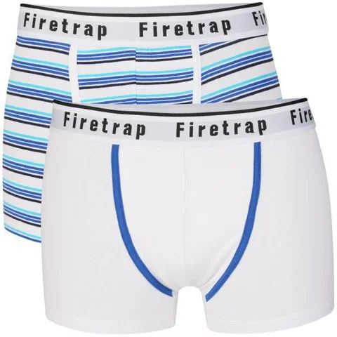 Firetrap Men's 2-Pack Striped Boxers - White/Blue - S - White/Blue Image 1