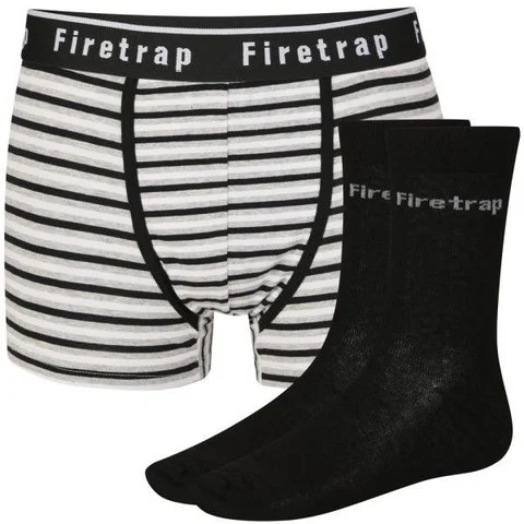 Firetrap Men's Boxer and Sock Gift Set - Black/White - S - Black/White Image 1