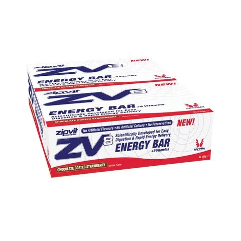 ZipVit ZV8 Energy Bar - Box of 20 - Chocolate Coated Strawberry - 20Bars - Box - Strawberry Image 1