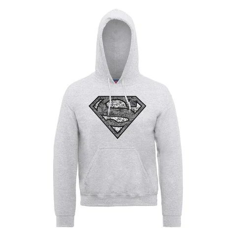 DC Comics Hoody Superman Distressed Logo - Heather Grey - S - Grey Image 1