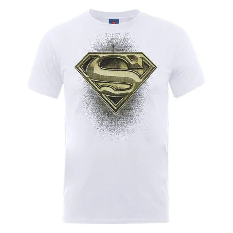 DC Comics Men's T-Shirt Superman Engraving Logo - White - S - White Image 1