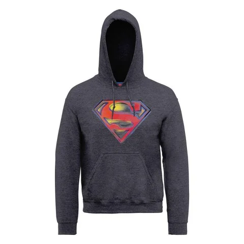 DC Comics Hoody Superman Stencil Logo - Dark Heather - S - Grey Image 1
