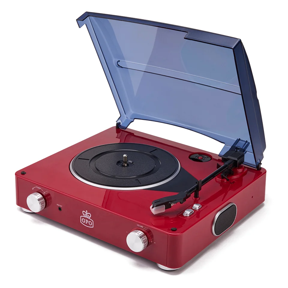 GPO Retro Stylo Turntable (3 Speed) with Built-In Speakers - Red Image 1
