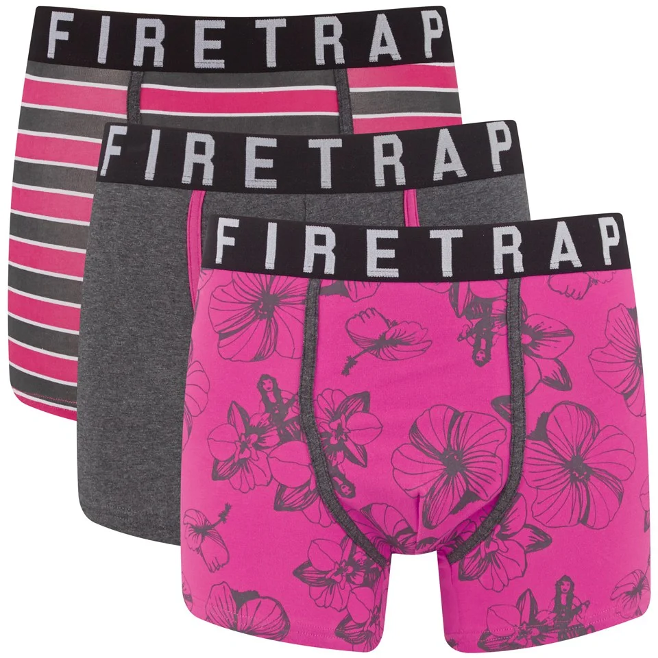 Firetrap Men's Aloha 3-Pack Boxers - Grey/Fuchsia - S Image 1