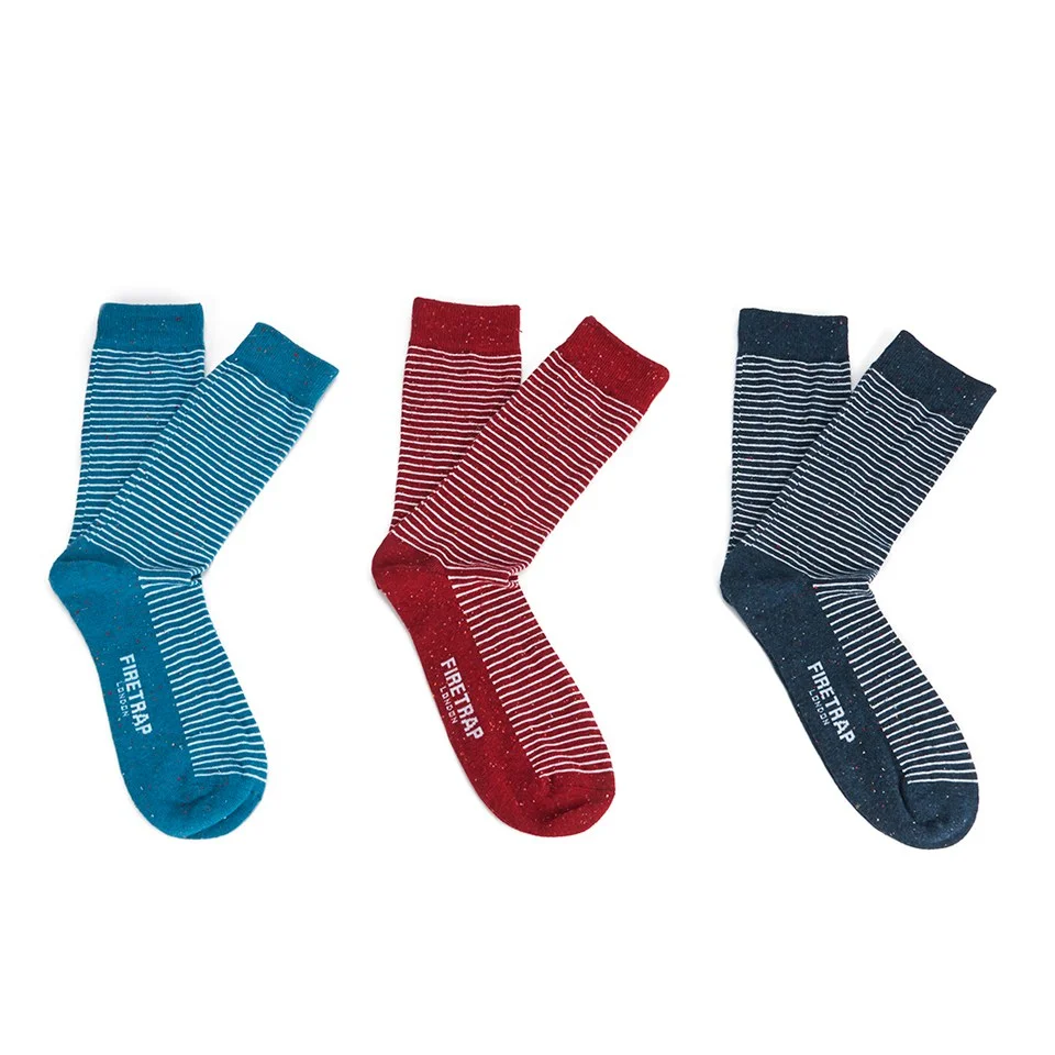 Firetrap Men's Neps Stripe 3-Pack Socks - Black Iris/Red/Blue - One Size - Black/Red/Blue Image 1