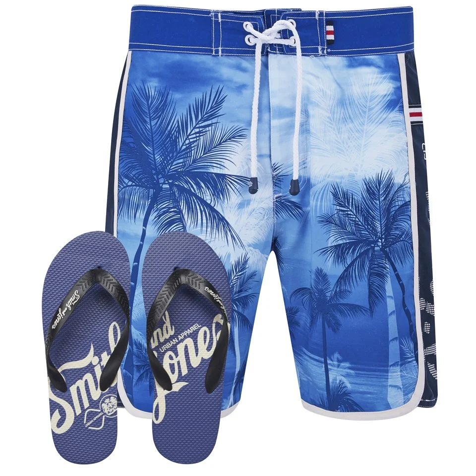 Smith & Jones Men's Kokomo Board Shorts with Free Flip Flops - Le Mans Blue - S - Blue Image 1