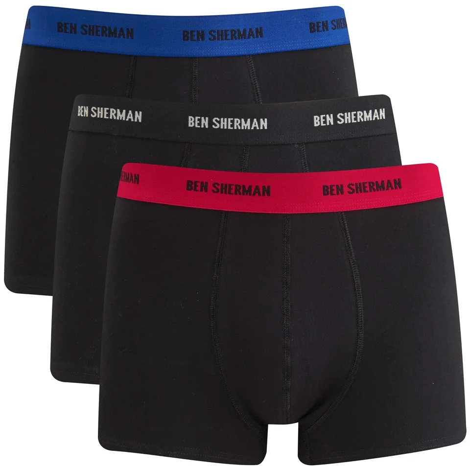 Ben Sherman Men's 3-Pack Andrew Trunks - Black Blue/Red/Black - S - Black Image 1