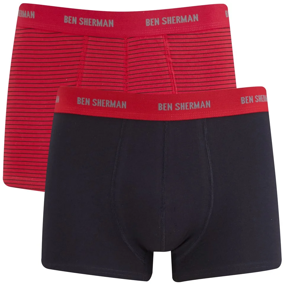 Ben Sherman Men's 2-Pack Ernie Trunks - Dawn Red Stripe/Black - S - Red/Black Image 1