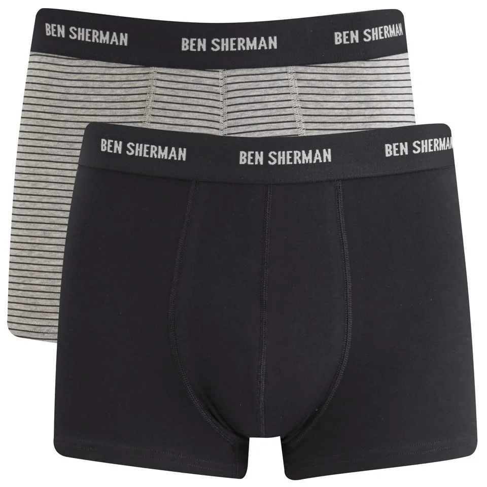Ben Sherman Men's 2-Pack Ernie Trunks - Grey Stripe/Black - S - Grey/Black Image 1
