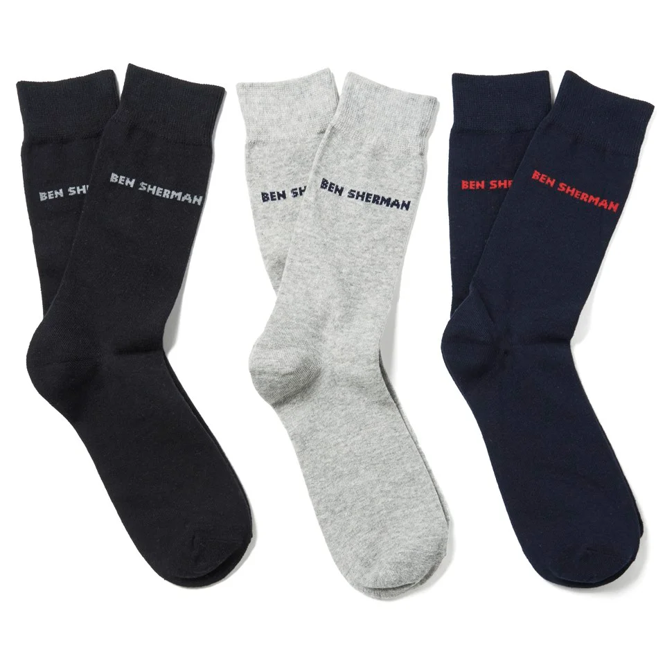 Ben Sherman Men's 3-Pack Hedgehunter Socks - Navy/Grey/Black - UK 7-11 - Blue/Grey/Black Image 1