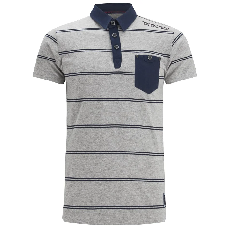 Brave Soul Men's Lorca Striped Polo Shirt - Light Grey Marl - S - Grey Image 1
