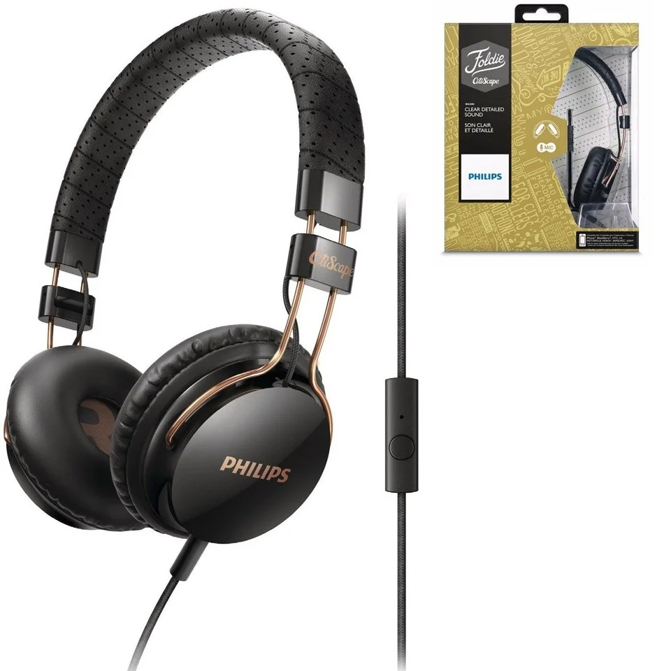 Philips SHL5505 Citiscape Foldie Headphones (Includes Mic) - Black Image 1