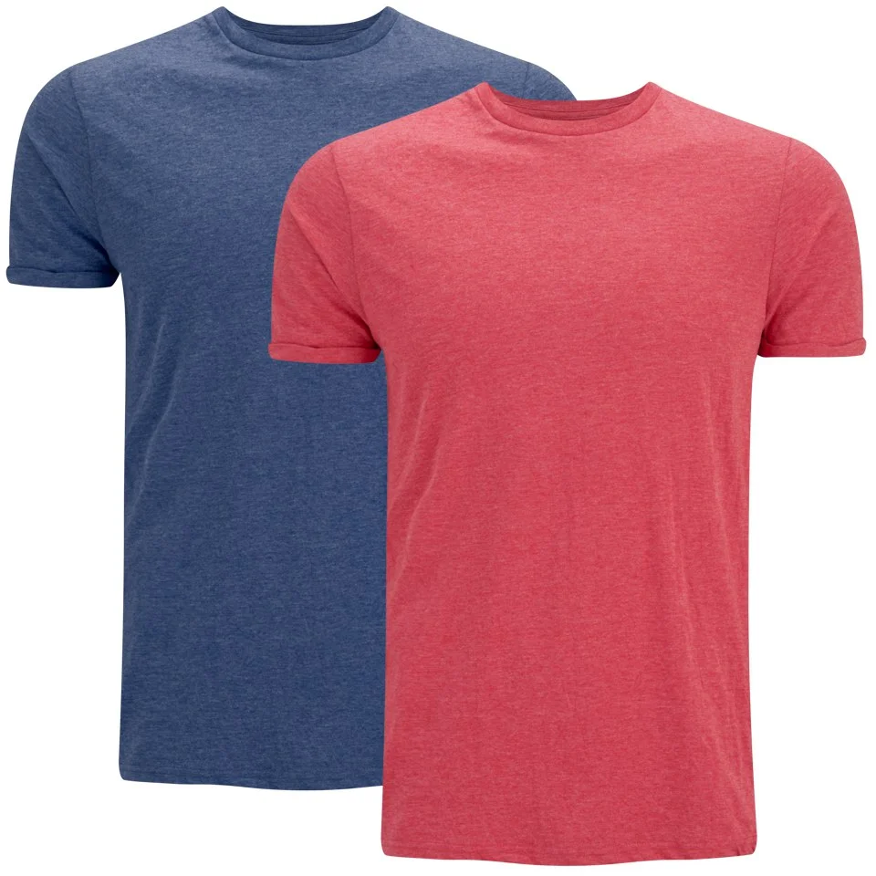Brave Soul Men's Vardan 2 Pack T-Shirt - Blue/Red - S - Blue Image 1