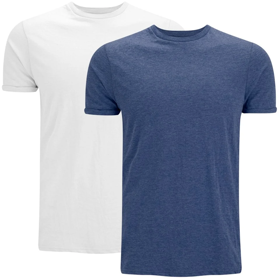 Brave Soul Men's Vardan 2 Pack T-Shirt - Blue/White - S - Blue Image 1