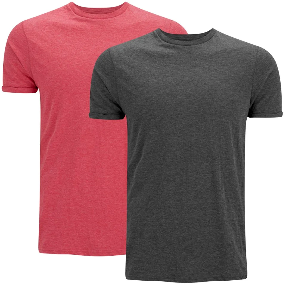 Brave Soul Men's Vardan 2 Pack T-Shirt - Grey/Red - S - Grey Image 1