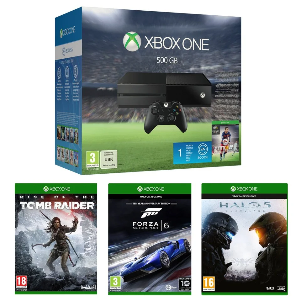 Xbox One 500GB With FIFA 16, Halo 5, Forza 6 & Rise of the Tomb Raider Image 1