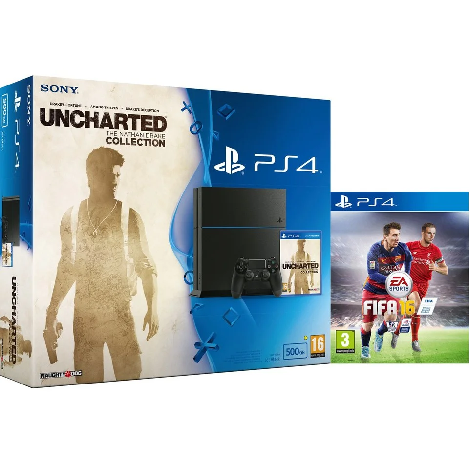 Sony PlayStation 4 500GB Console - Includes Uncharted: The Nathan Drake Collection & FIFA 16 Image 1