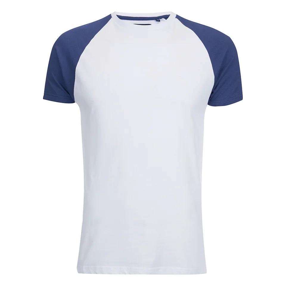 Brave Soul Men's Baptist Raglan Sleeve T-Shirt - White/Ink Blue - S - White/Blue Image 1