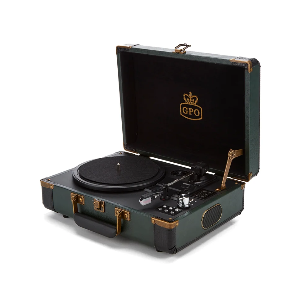 GPO Retro Ambassador Brief Case Turntable - Green/Black Image 1