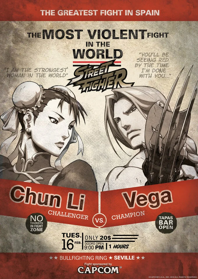 Street Fighter Chun-Li V Vega Art Print - 16.5 x 11.7 Image 1