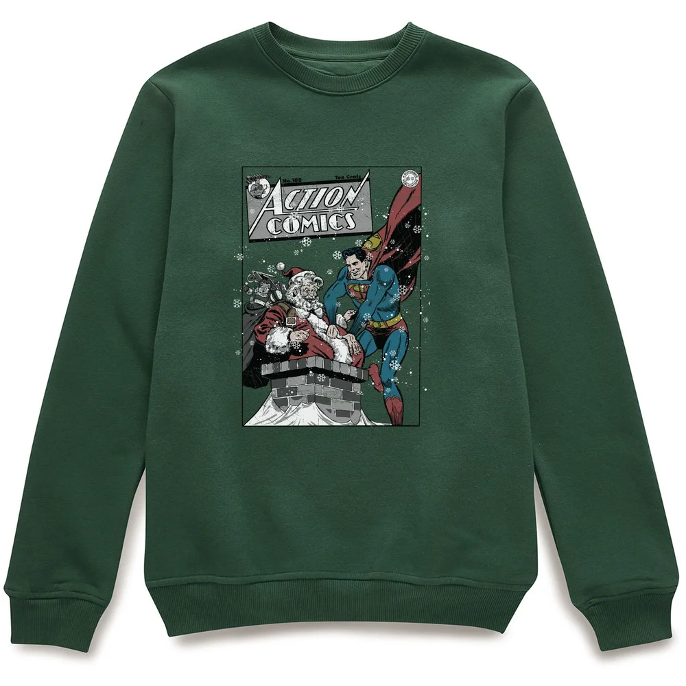 DC Comics Originals Superman Action Comics Green Christmas Jumper - XL Image 1
