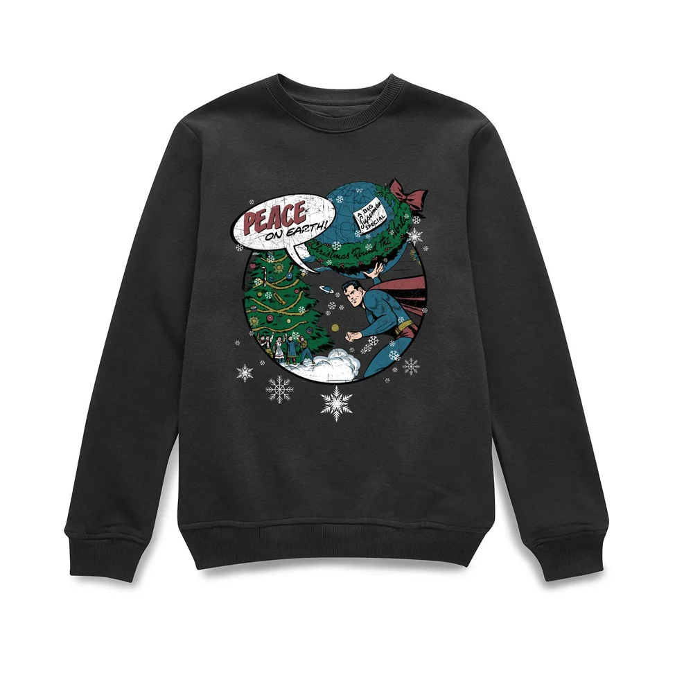 DC Comics Originals Superman Peace On Earth Black Christmas Jumper - S Image 1