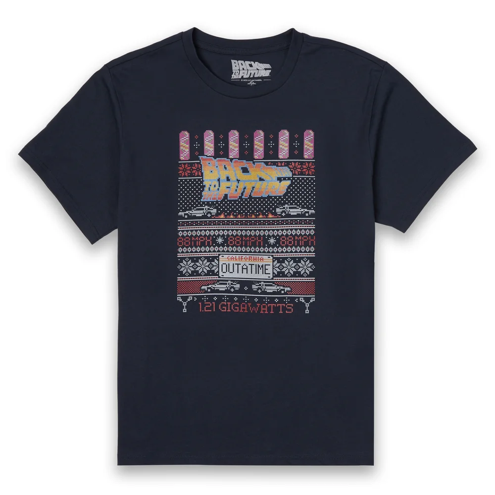 Back To The Future OUTATIME Men's Christmas T-Shirt - Navy - M Image 1