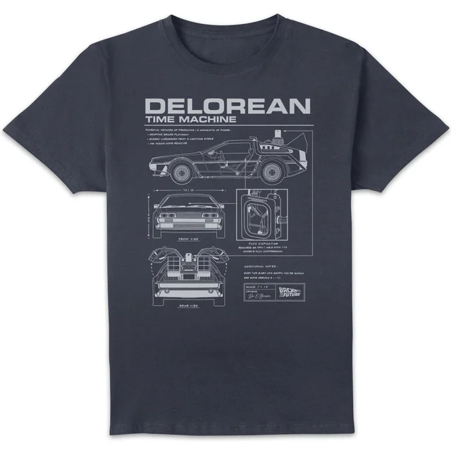 Back To The Future DeLorean Schematic T-Shirt - Navy
