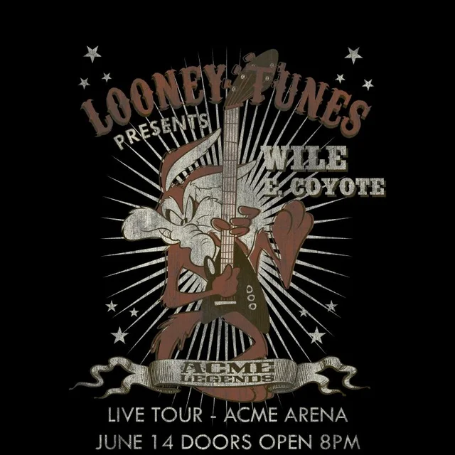 Looney Tunes Wile E Coyote Guitar Arena Tour Men's T-Shirt - Black