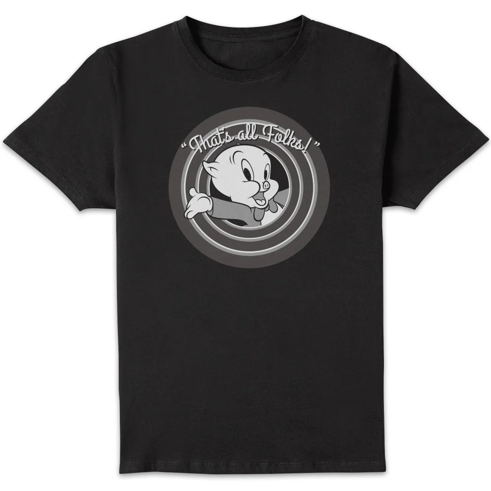 Looney Tunes That's All Folks Porky Pig Men's T-Shirt - Black - 4XL Image 1