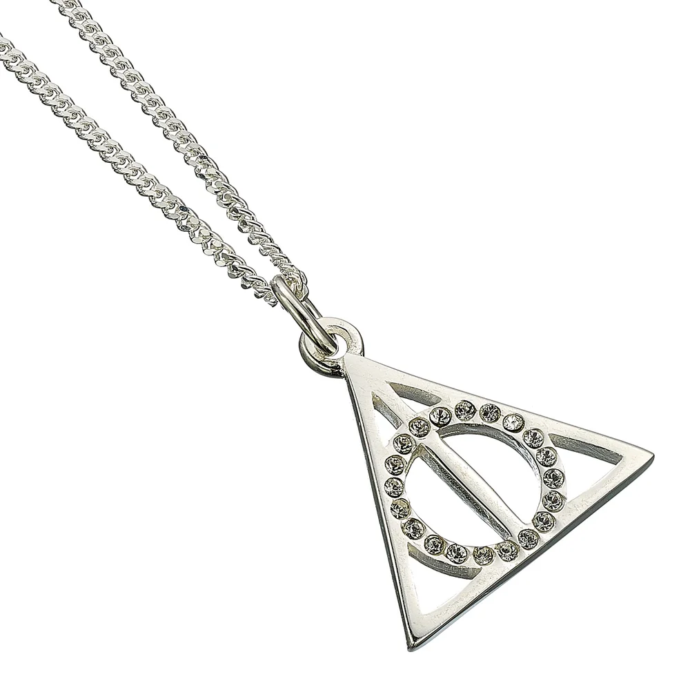 Harry Potter Sterling Silver Deathly Hallows Necklace with Claw Set Crystals Image 1