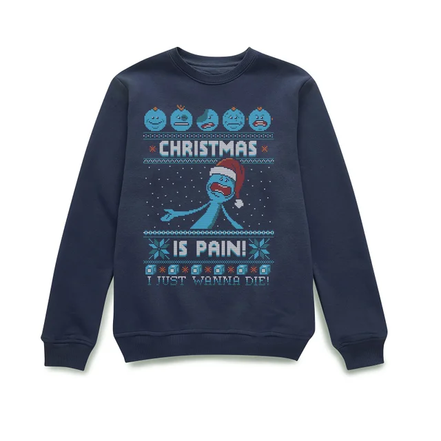 Rick and Morty Mr Meeseeks Pain Christmas Jumper - Navy