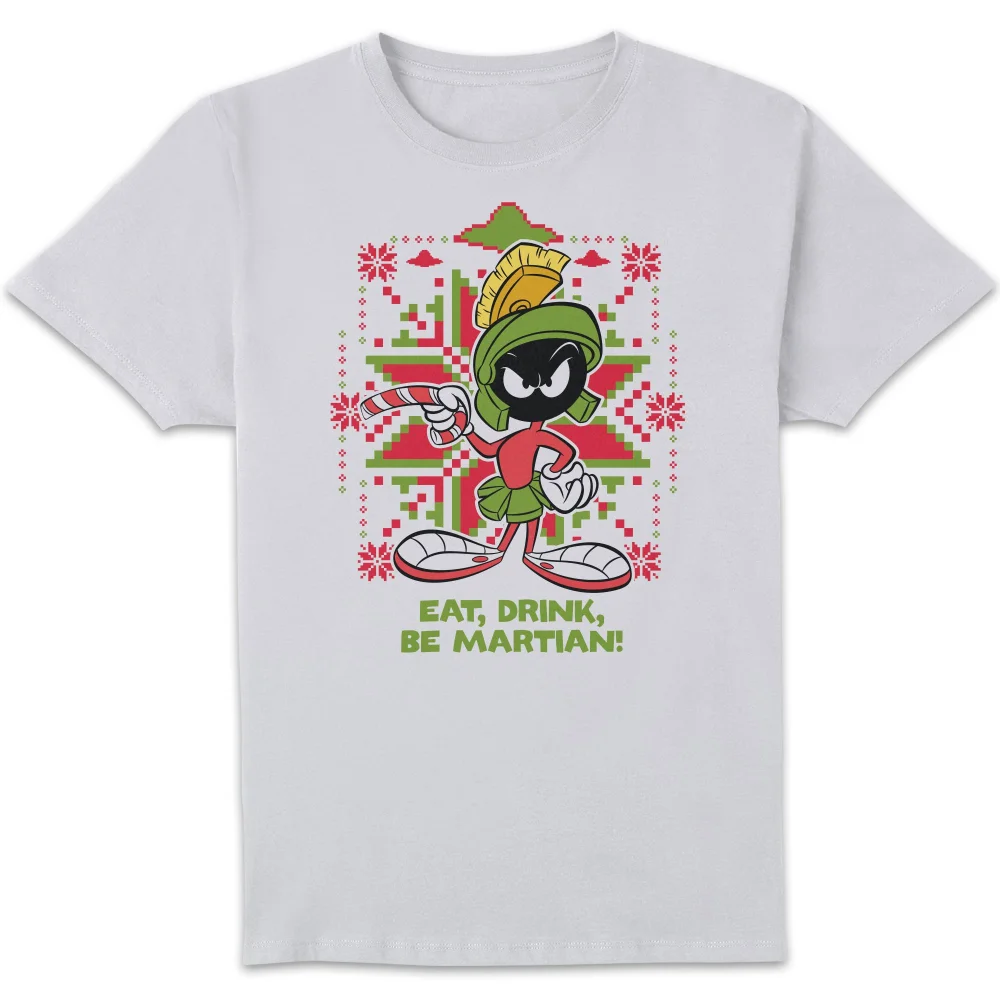 Looney Tunes Eat Drink Be Martian Men's Christmas T-Shirt - White - S Image 1
