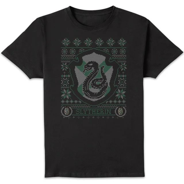 Harry Potter Slytherin Crest Men's Christmas T-Shirt - Black