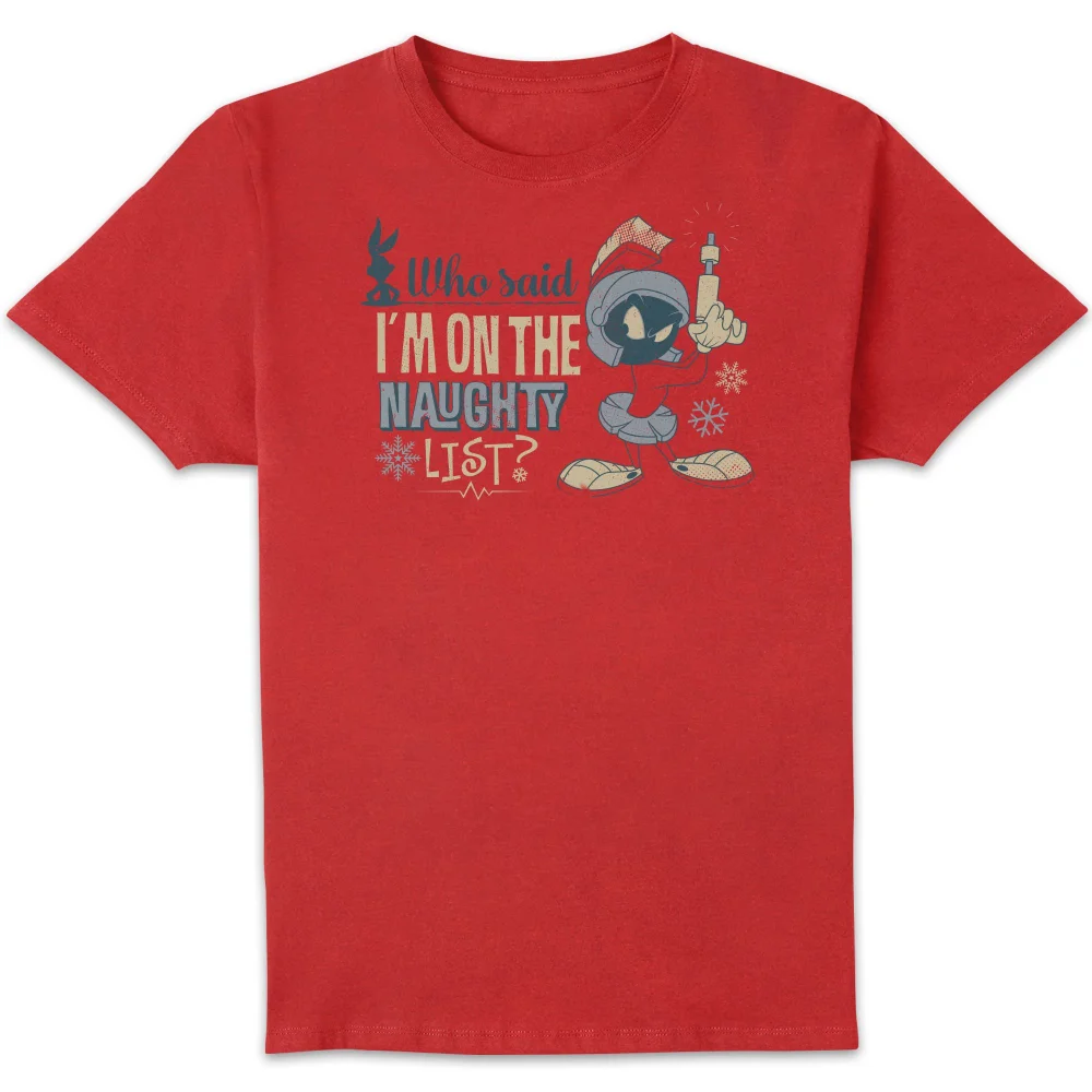 Looney Tunes Martian Who Said Im On The Naughty List Men's Christmas T-Shirt - Red - S Image 1