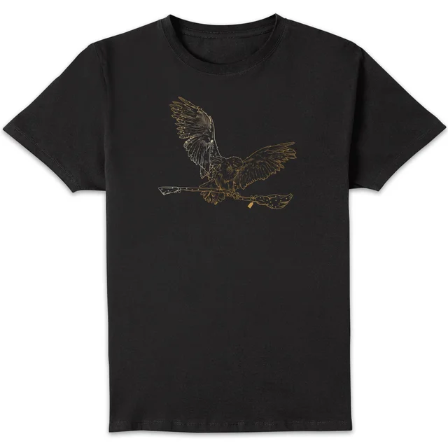 Harry Potter Hedwig Broom Gold Men's T-Shirt - Black