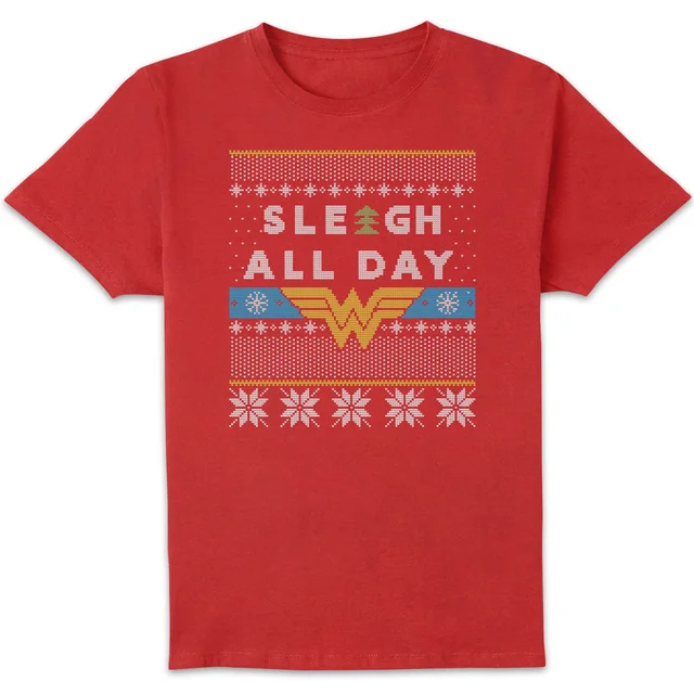 Wonder Woman 'Sleigh All Day Men's Christmas T-Shirt - Red