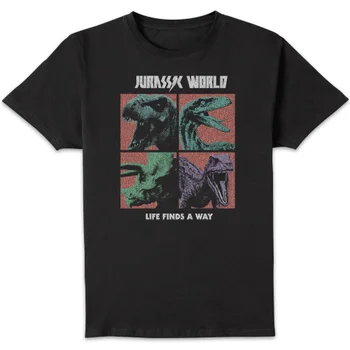 Jurassic Park World Four Colour Faces Men's T-Shirt - Black