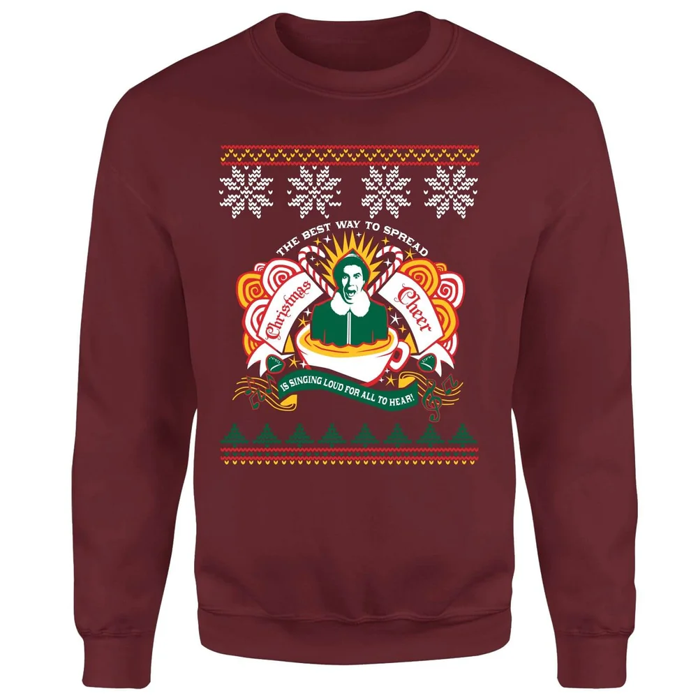 Elf Christmas Cheer Christmas Jumper - Burgundy - S Image 1