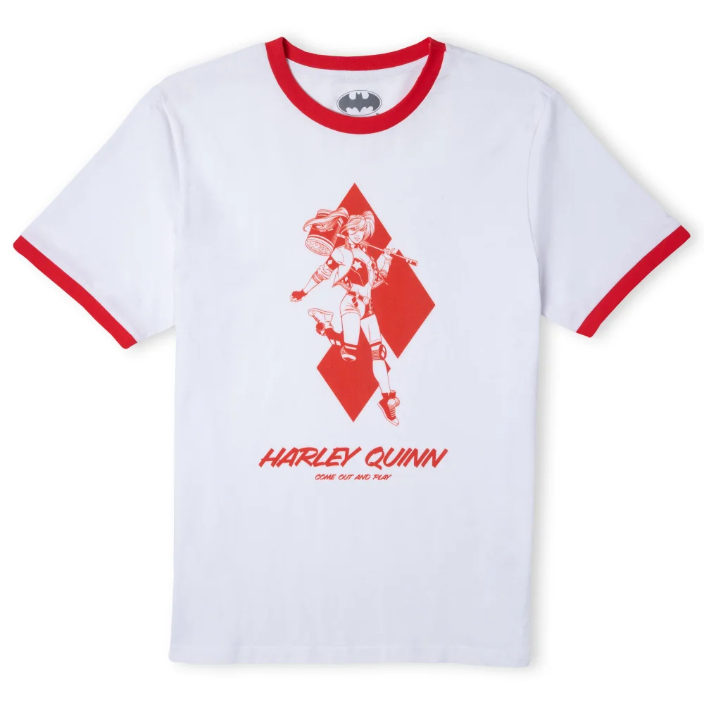 Batman Villains Harley Quinn Unisex Ringer T-Shirt - White / Red - XS Image 1