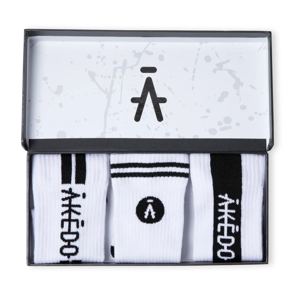Akedo Footwear - Signature White Unisex Socks - 3 Pack Image 1