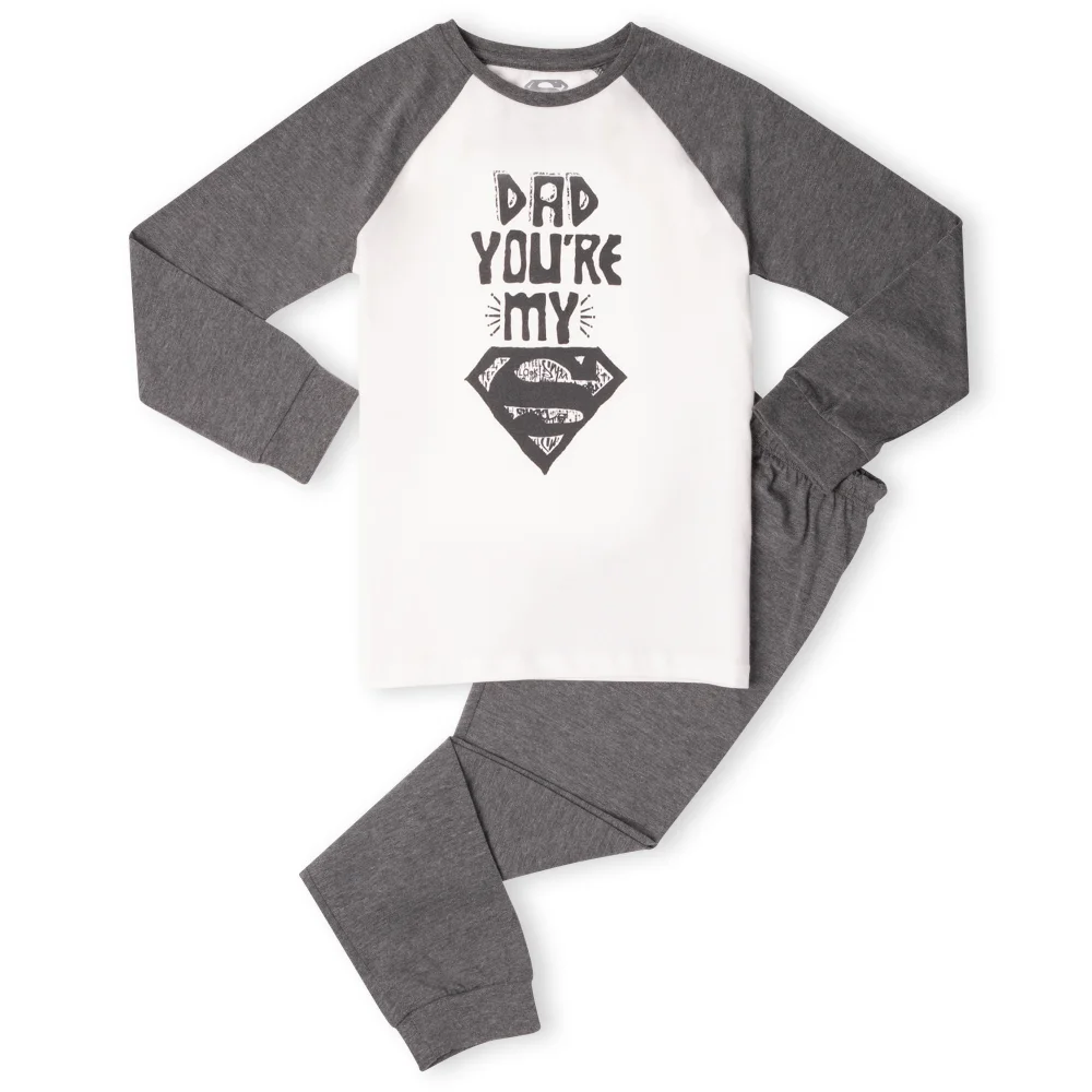 DC Dad You're My Superman Kids' Pyjamas - White/Grey - 3-4 Years Image 1