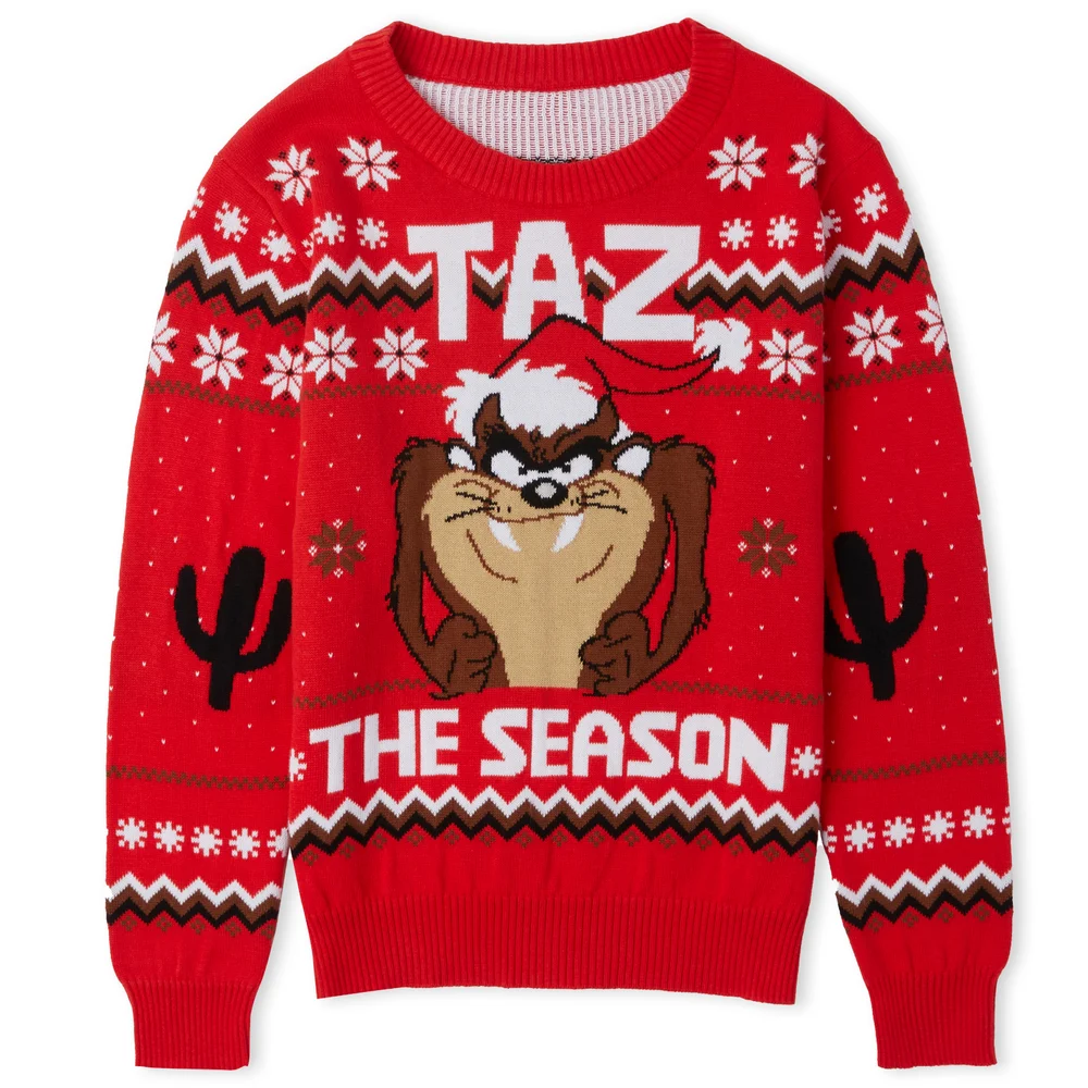Taz the Season Christmas Kids Knitted Jumper Red - L Image 1