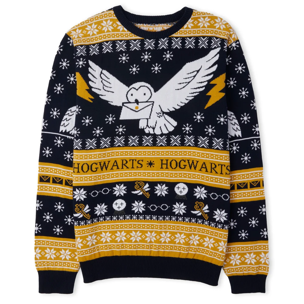 Harry Potter Owl Mail Christmas Knitted Jumper Navy - XS Image 1
