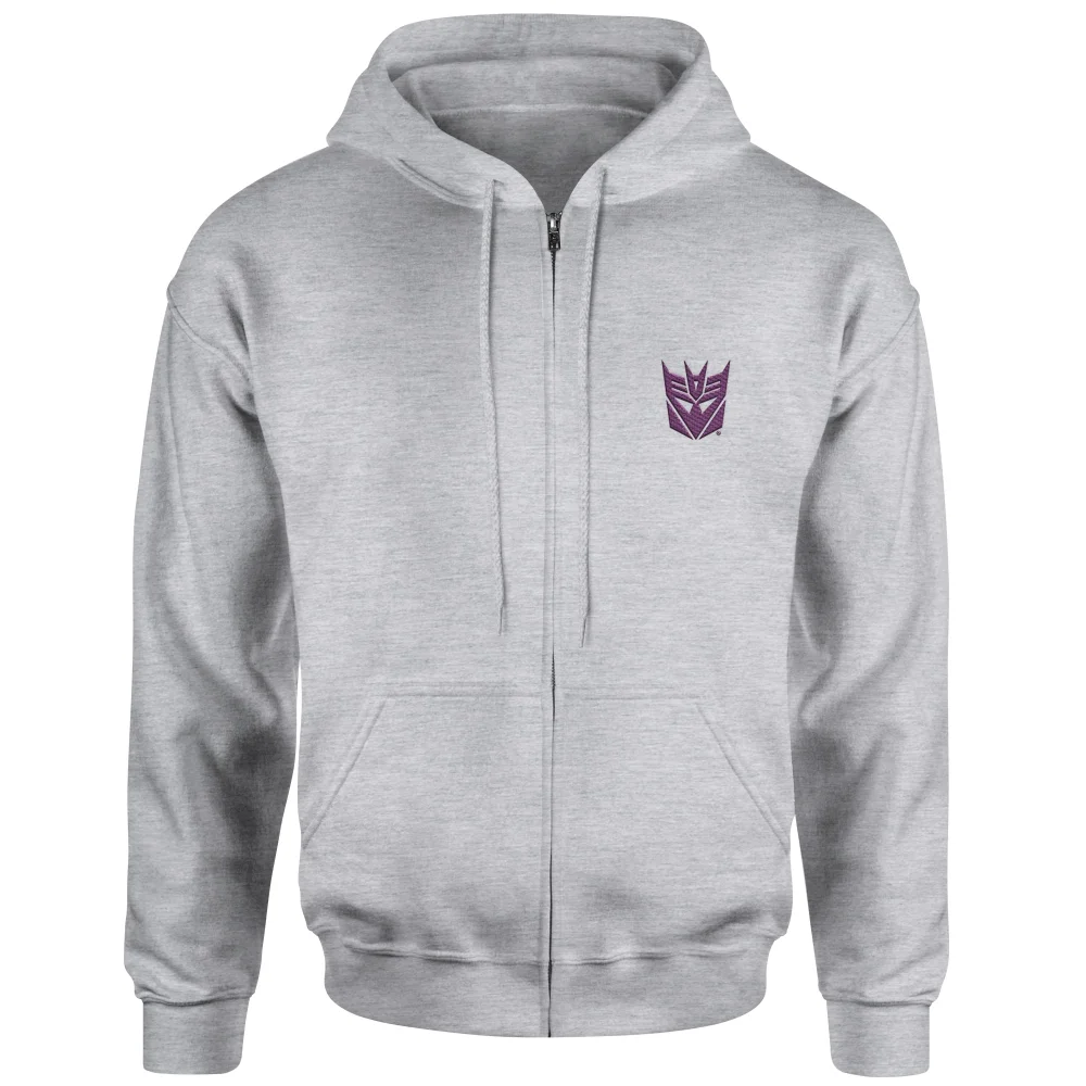 Transformers Decepticon Embroidered Unisex Zipped Hoodie - Grey - XS Image 1